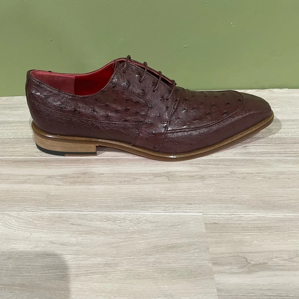 Men's Fennix Italy Brown Leather Dress Shoes ostrich oxford red bottom sole